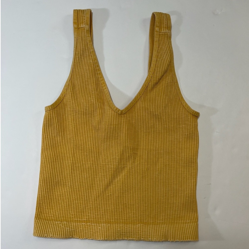 Nikibiki Ribbed Crop Tank Top Womens OS‎ Mustard Yellow Gold V-Neck Seamless